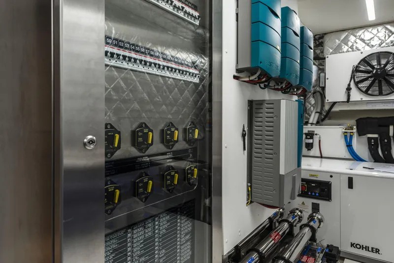 Slide: The Image of Electrical control room of 2026 Cranchi Settantotto 78 yacht, featuring advanced systems and equipment. - 22