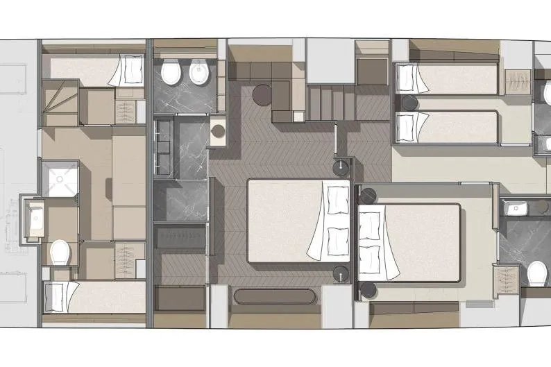 Slide: The Image of Floor plan of 2026 Cranchi Settantotto 78 yacht, featuring bedrooms and bathrooms. - 54
