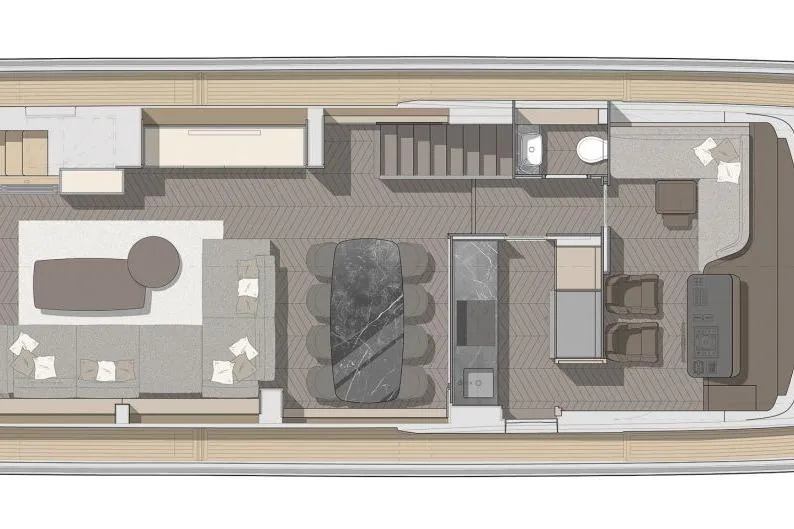 Slide: The Image of Floor plan of 2026 Cranchi Settantotto 78 yacht, featuring luxurious interior layout. - 56