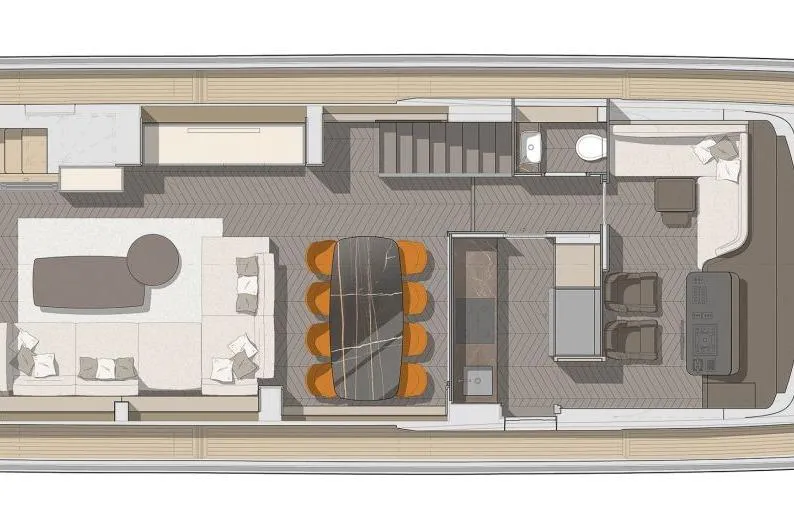 Slide: The Image of Floor plan of 2026 Cranchi Settantotto 78 yacht, featuring modern interior layout. - 57