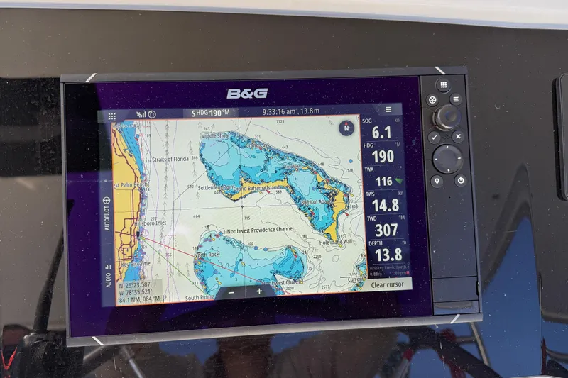 Slide: The Image of B&G navigation display on 2019 Lagoon 450, showing nautical chart and sailing data. - 56