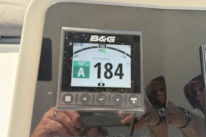 Slide: The Image of B&G navigation display on 2019 Lagoon 450 showing heading of 184 degrees. - 59
