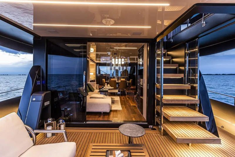 Slide: The Image of Luxurious interior of 2026 Cranchi Sessantasette 67 yacht with modern design and ocean view. - 10