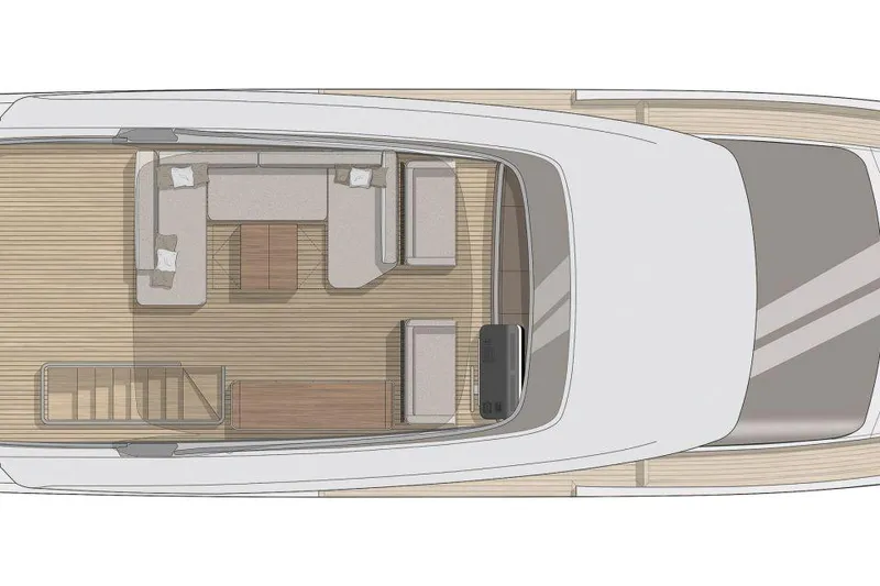 Slide: The Image of Top view of 2026 Cranchi Sessantasette 67 yacht interior layout with seating and stairs. - 53