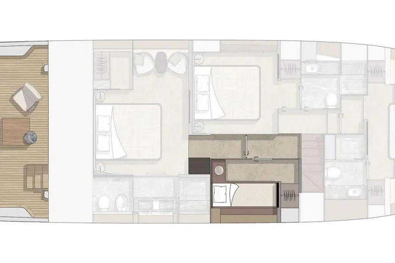 Slide: The Image of Floor plan of 2026 Cranchi Sessantasette 67 yacht, featuring bedrooms and bathrooms. - 54