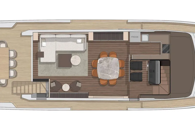 Slide: The Image of Floor plan of 2026 Cranchi Sessantasette 67 yacht, featuring elegant interior layout. - 56