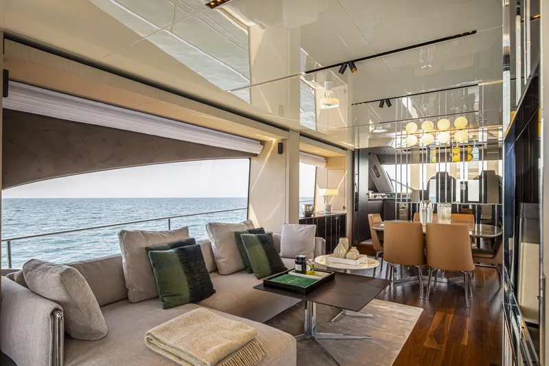 Slide: The Image of Luxurious interior of 2026 Cranchi Sessantasette 67 yacht with ocean view and elegant furnishings. - 7