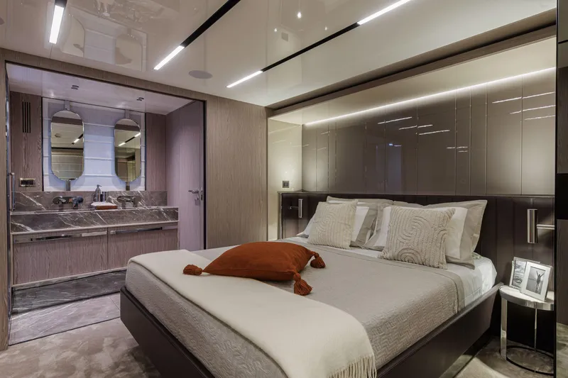 Slide: The Image of Luxurious bedroom interior of 2026 Cranchi Sessantasette 67 Corsa yacht, featuring modern design. - 12