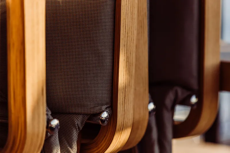 Slide: The Image of Close-up of wooden chair backs on Cranchi Sessantasette 67 Corsa yacht, 2026 model. - 27