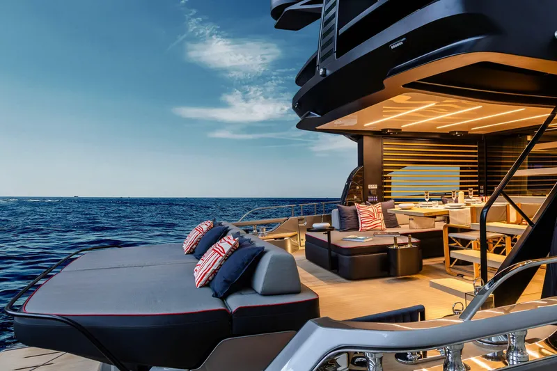 Slide: The Image of Luxurious 2026 Cranchi Sessantasette 67 Corsa yacht with elegant deck and ocean view. - 3