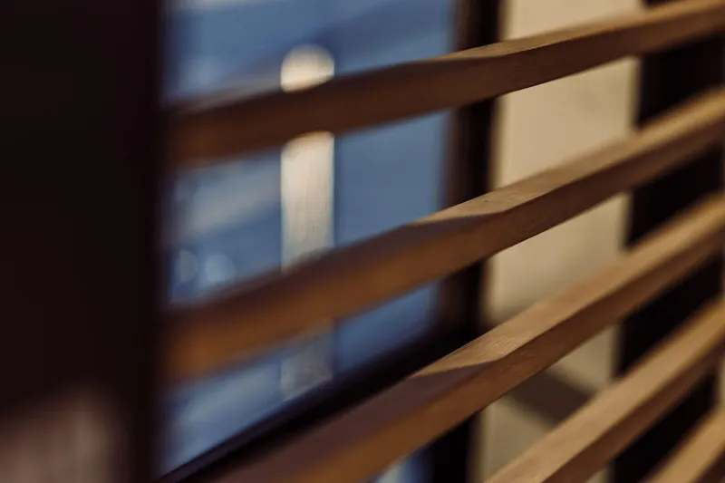 Slide: The Image of Close-up of wooden blinds on a 2026 Cranchi Sessantasette 67 Corsa yacht. - 32