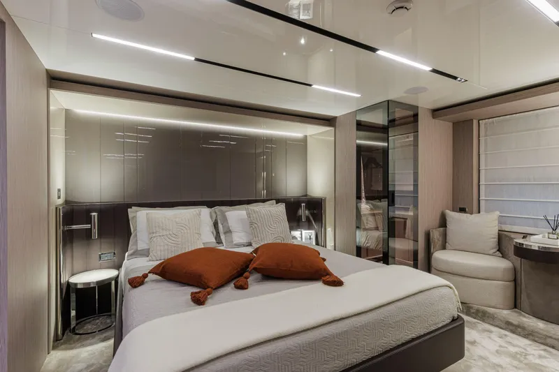 Slide: The Image of Luxurious bedroom interior of 2026 Cranchi Sessantasette 67 Corsa yacht with modern design. - 39