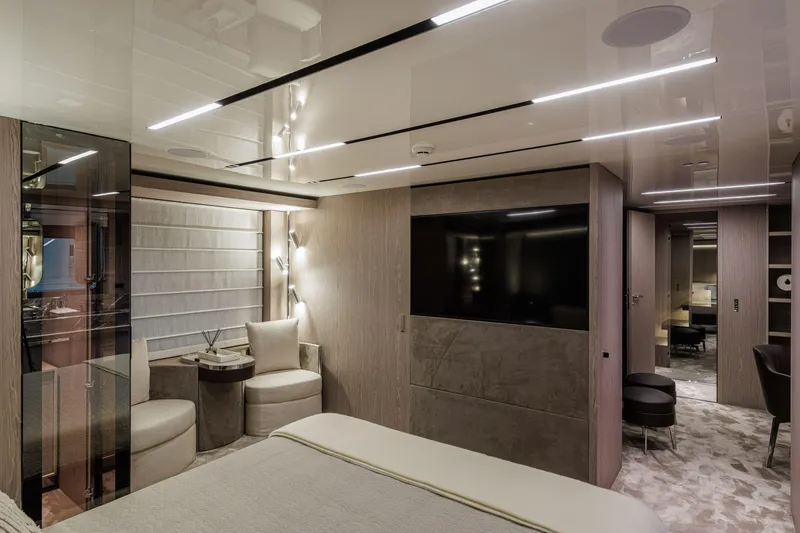 Slide: The Image of Luxurious interior of 2026 Cranchi Sessantasette 67 Corsa yacht, featuring modern design and elegant furnishings. - 43