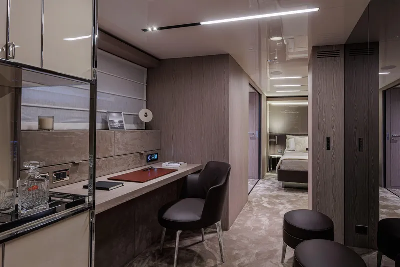 Slide: The Image of Luxurious interior of 2026 Cranchi Sessantasette 67 Corsa yacht, featuring modern design and elegant furnishings. - 44