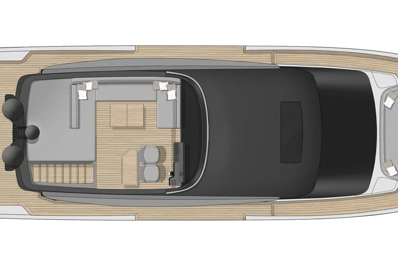 Slide: The Image of Top view of 2026 Cranchi Sessantasette 67 Corsa yacht layout, featuring sleek design and spacious deck. - 52