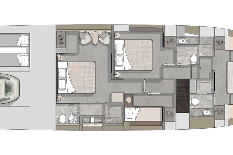 Slide: The Image of Floor plan of 2026 Cranchi Sessantasette 67 Corsa yacht, featuring bedrooms and bathrooms. - 53
