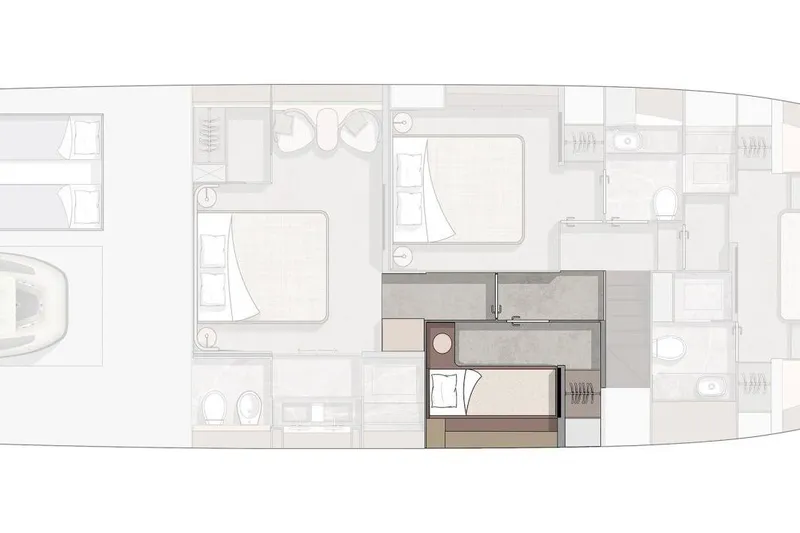 Slide: The Image of Floor plan of 2026 Cranchi Sessantasette 67 Corsa yacht, showcasing cabin and bathroom layout. - 54