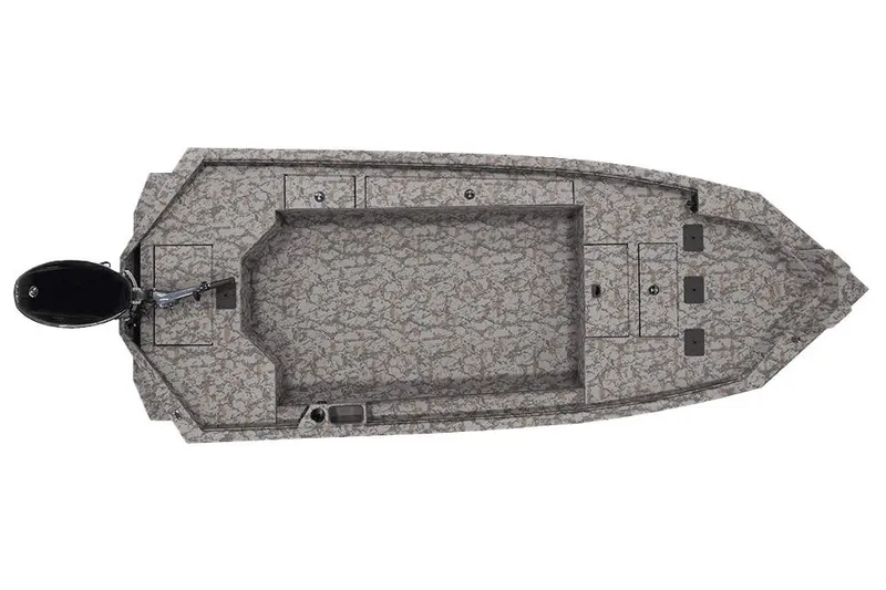 Slide: The Image of Manufacturer Provided Image: Top view of 2026 Xpress X18DB boat with camo pattern and outboard motor. - 37