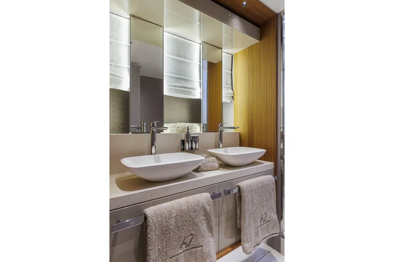 Slide: The Image of Luxury bathroom in 2026 Cranchi Sessantadue 62 yacht with dual sinks and elegant design. - 17