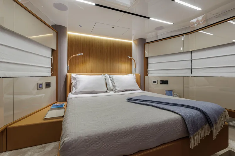 Slide: The Image of Luxurious bedroom interior of 2026 Cranchi Sessantadue 62 yacht with modern design. - 20