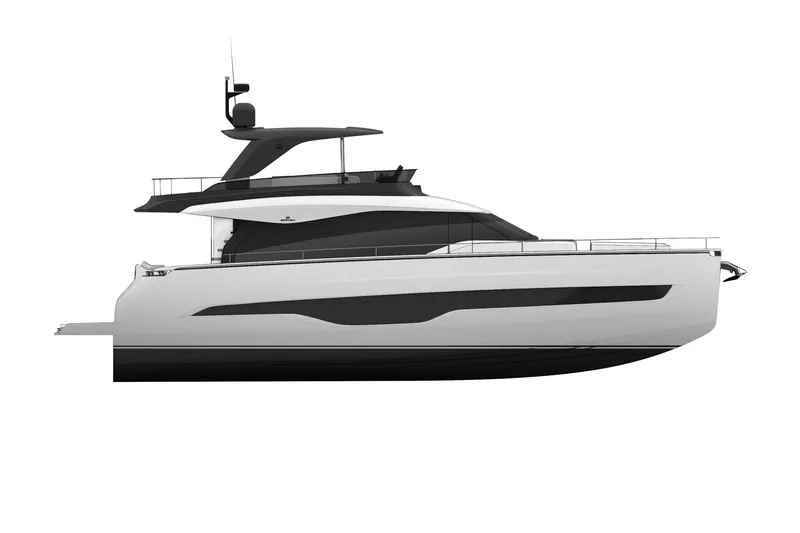 Slide: The Image of 2026 Cranchi Sessantadue 62 yacht, sleek design, side view, modern luxury vessel. - 49