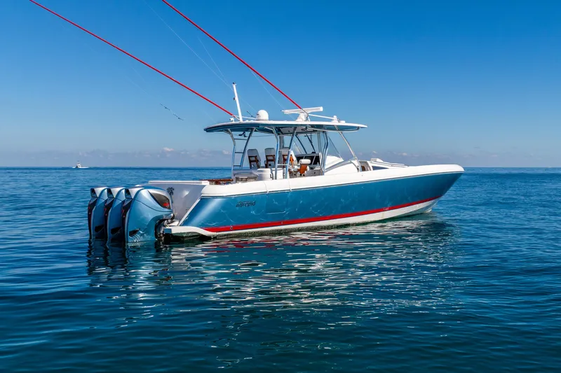 Slide: The Image of 2015 Intrepid 475 Panacea boat on calm blue ocean waters. - 0