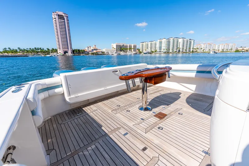 Slide: The Image of 2015 Intrepid 475 Panacea yacht deck with scenic waterfront view. - 23