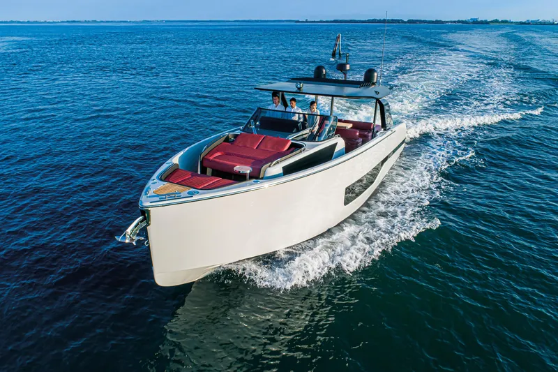 Slide: The Image of 2026 Cranchi A46 Luxury Tender cruising on open water, showcasing sleek design and elegance. - 17