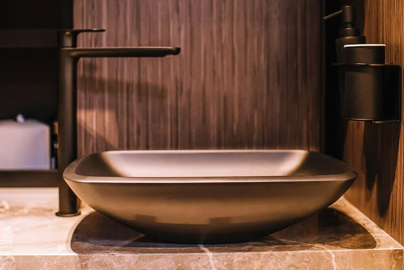 Slide: The Image of Modern black sink in Cranchi A46 Luxury Tender, 2026 model, with sleek faucet design. - 35