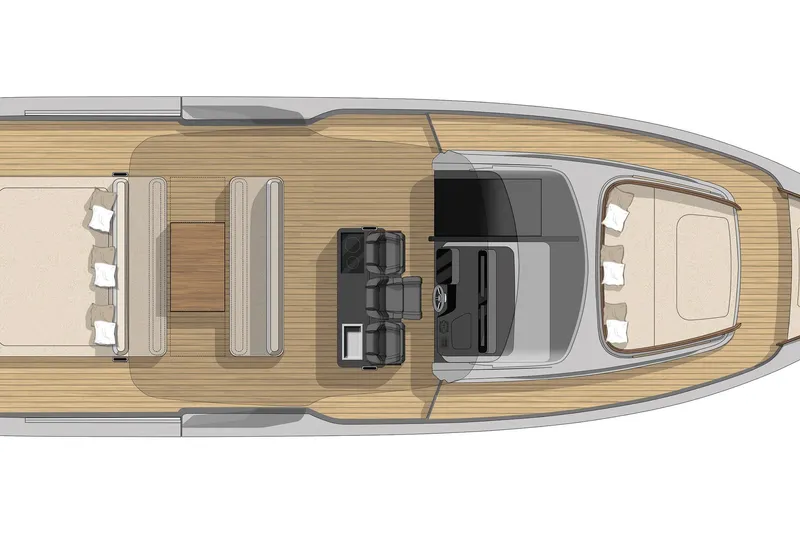 Slide: The Image of Top view of 2026 Cranchi A46 Luxury Tender yacht layout, featuring spacious deck and seating. - 57