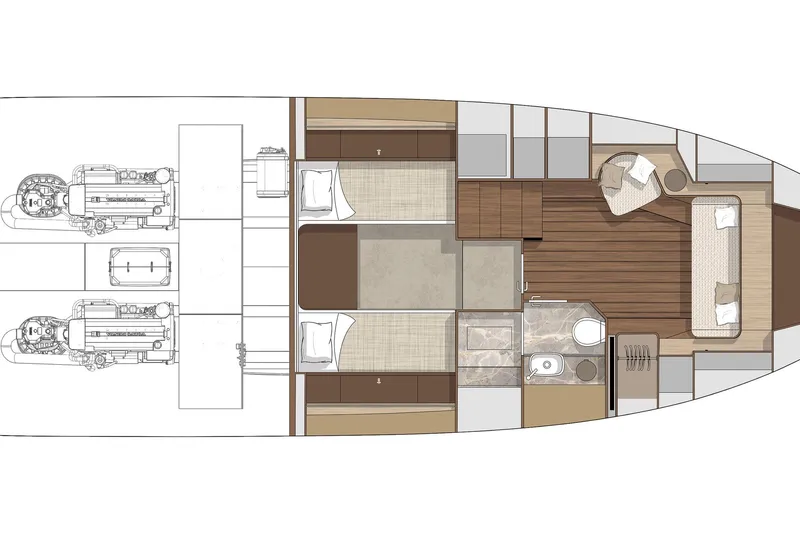 Slide: The Image of Floor plan of 2026 Cranchi A46 Luxury Tender, showcasing interior layout and engine placement. - 58