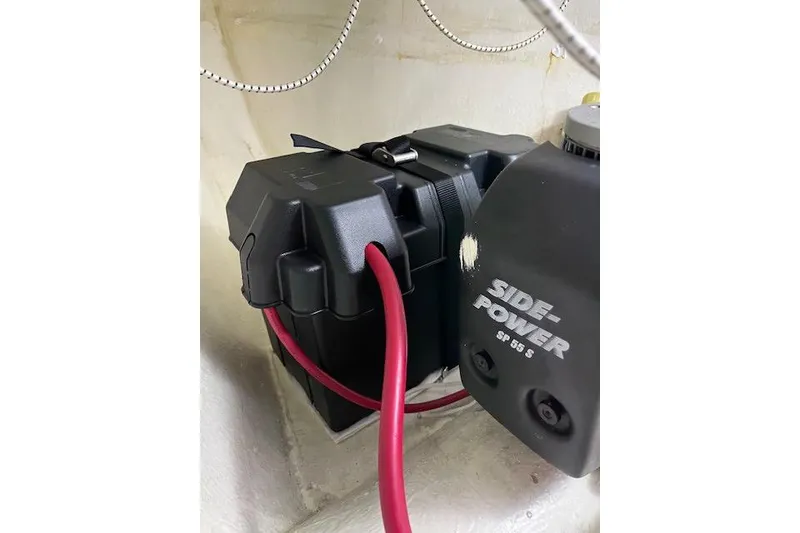 Slide: The Image of Battery compartment and Side-Power thruster in 2002 Eastern Downeast 35 boat. - 71