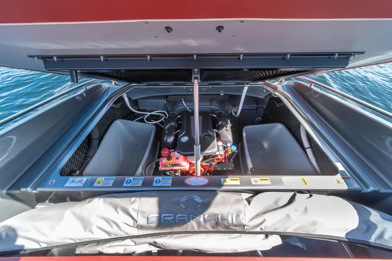 Slide: The Image of Engine compartment of 2026 Cranchi E26 Classic boat, showcasing modern design and components. - 46
