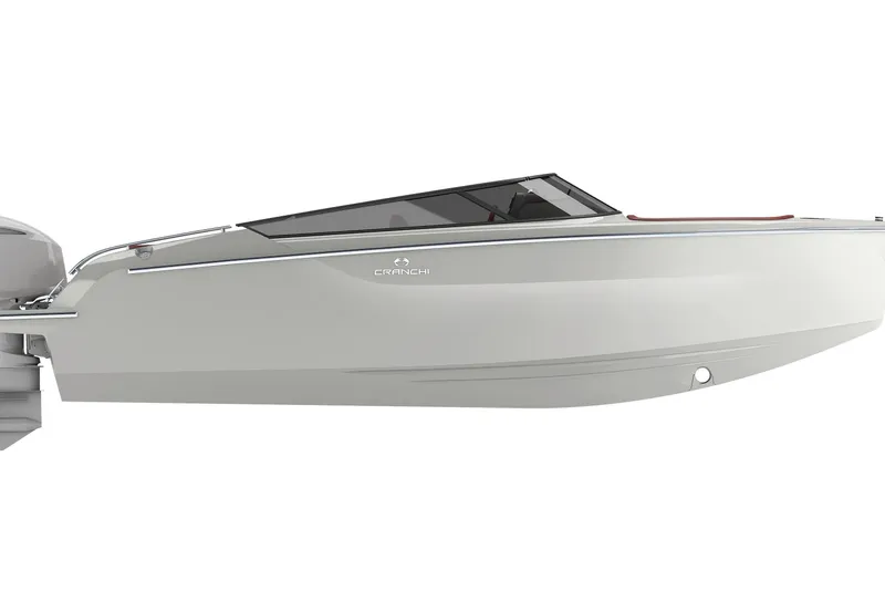 Slide: The Image of 2026 Cranchi E26 Rider boat, sleek design, side view, modern luxury watercraft. - 47