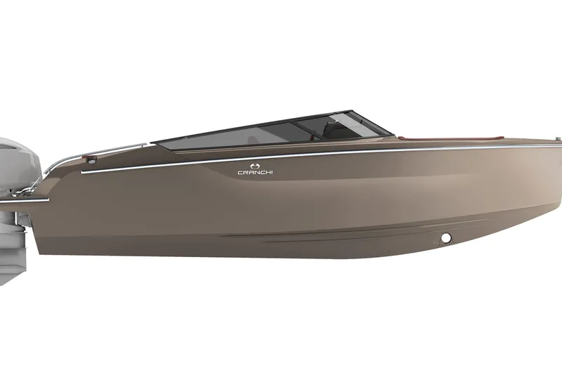 Slide: The Image of 2026 Cranchi E26 Rider boat, sleek design, side view, modern luxury watercraft. - 49