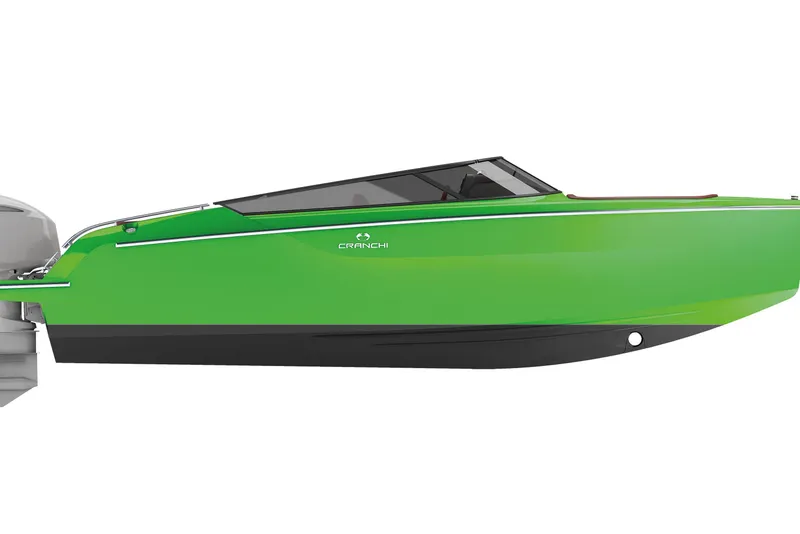 Slide: The Image of 2026 Cranchi E26 Rider boat in vibrant green, side view, sleek design. - 54