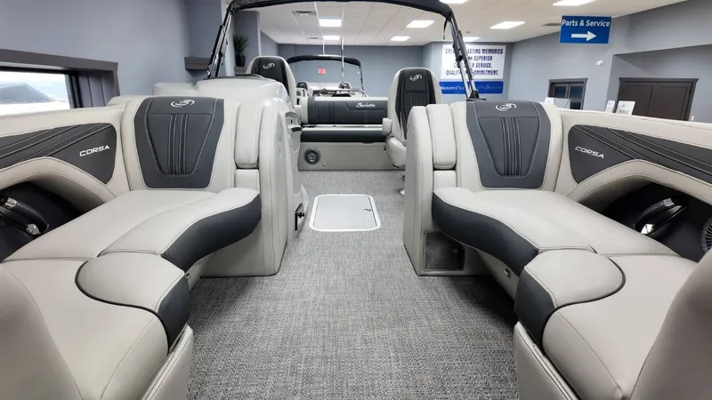 Slide: The Image of Interior of 2026 Barletta Corsa 23UC with luxurious seating. - 19