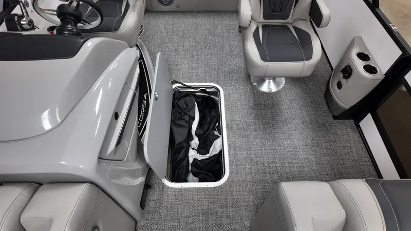 Slide: The Image of Interior of 2026 Barletta Corsa 23UC with storage and seating. - 28