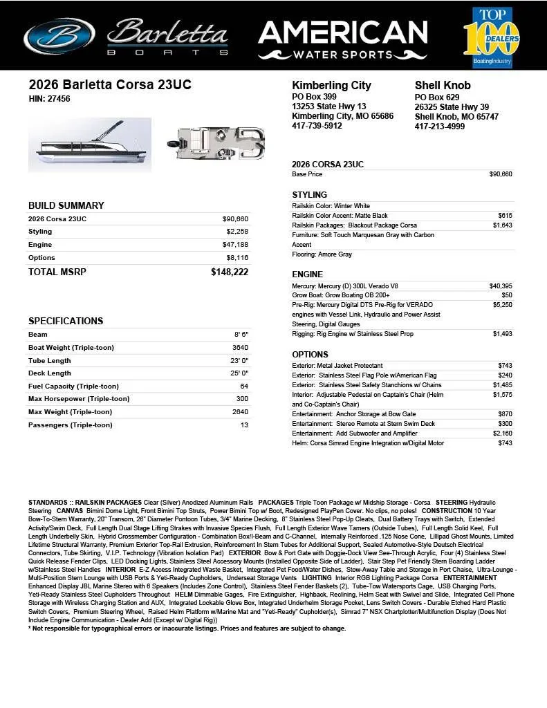Slide: The Image of 2026 Barletta Corsa 23UC pontoon boat in showroom. - 3