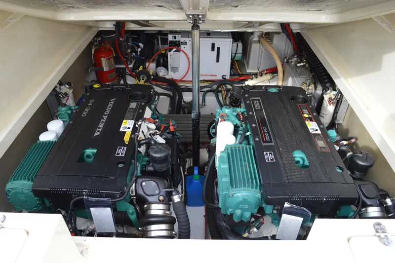 Slide: The Image of Engine compartment of a 2009 Hinckley 37 boat with Volvo Penta engines. - 35