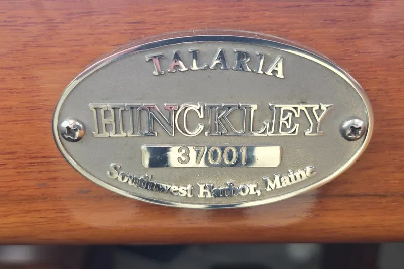 Slide: The Image of Hinckley Talaria 37 boat nameplate, Southwest Harbor, Maine, 2009 model. - 40