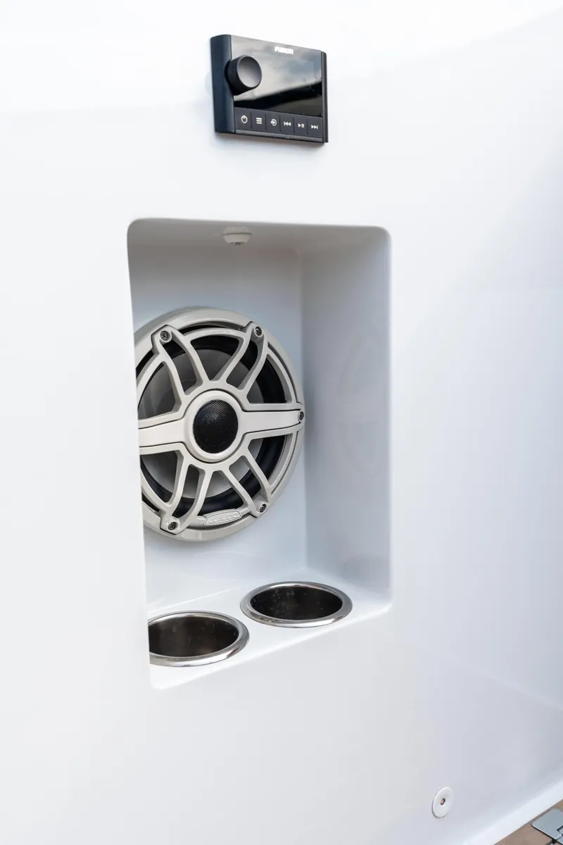 Slide: The Image of VanDutch 32 yacht speaker system, 2023 model, featuring sleek design and modern controls. - 23