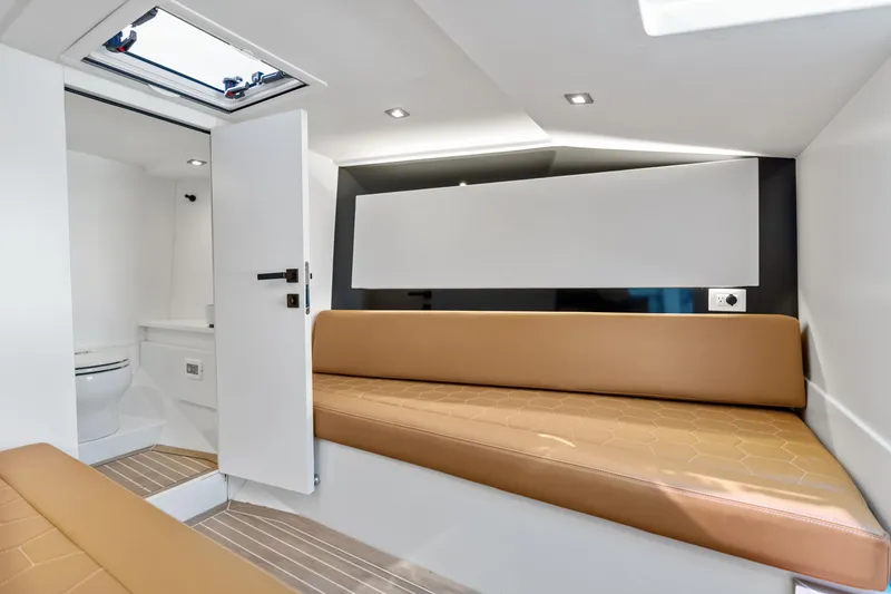 Slide: The Image of Interior of 2023 VanDutch 32 yacht with modern seating and sleek design. - 37
