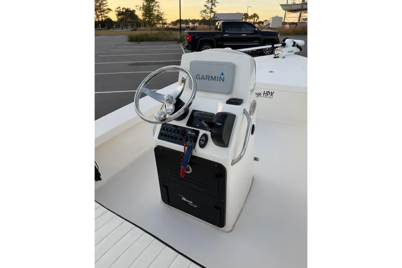 Slide: The Image of 2022 Maverick 18 HPX-V boat console with Garmin navigation system. - 17