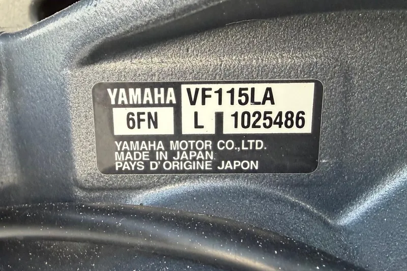 Slide: The Image of Yamaha VF115LA engine label on 2022 Maverick 18 HPX-V, made in Japan. - 37