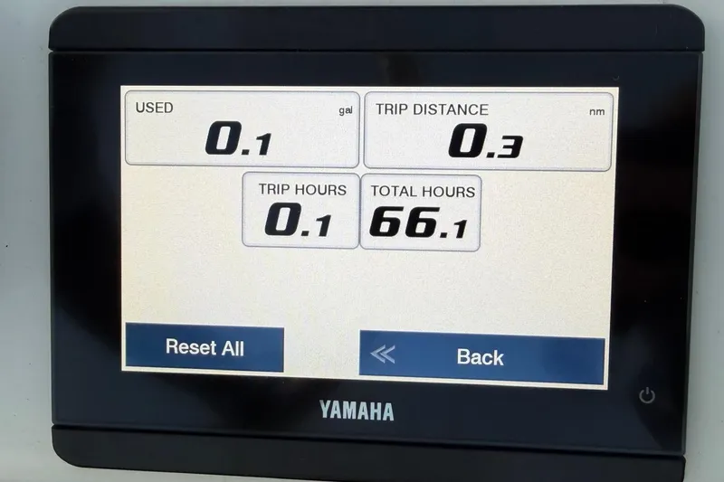Slide: The Image of Yamaha display showing trip data for 2022 Maverick 18 HPX-V boat. - 38