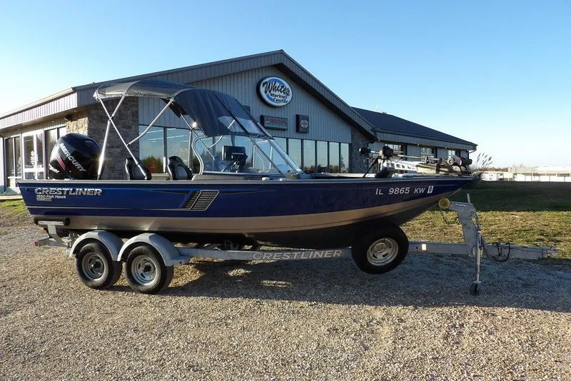 The Image of 2018 Crestliner 1950 Fish Hawk WT boat on trailer outside dealership. - 1