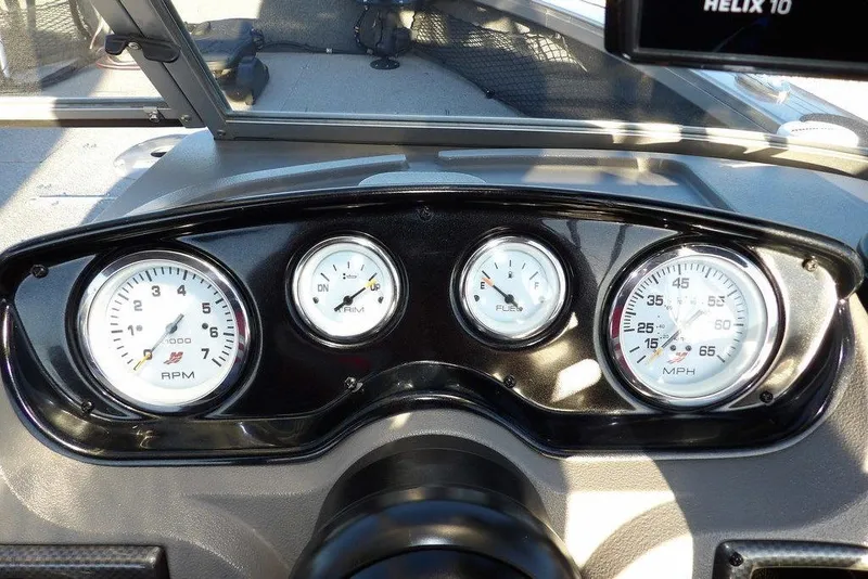 Slide: The Image of Dashboard of 2018 Crestliner 1950 Fish Hawk WT with RPM, fuel, and speed gauges. - 27