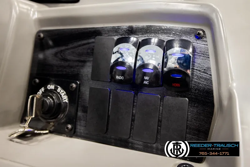 Slide: The Image of Control panel of 2026 Avalon VEN CR boat with ignition and switches. - 28
