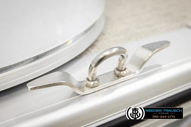 Slide: The Image of Stainless steel cleat on 2026 Avalon VEN CR boat, Reeder-Trausch Marine branding visible. - 42